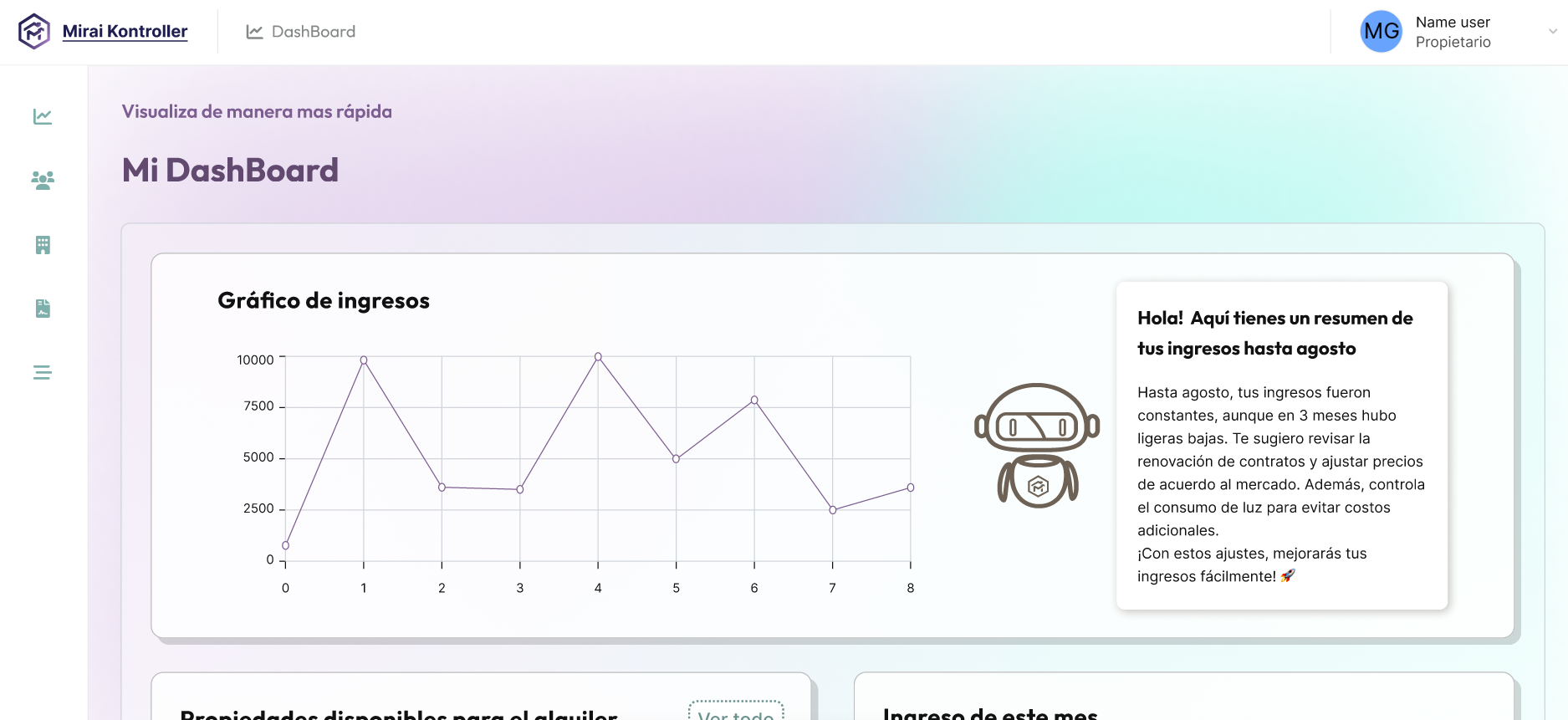 Dashboard de propiedades